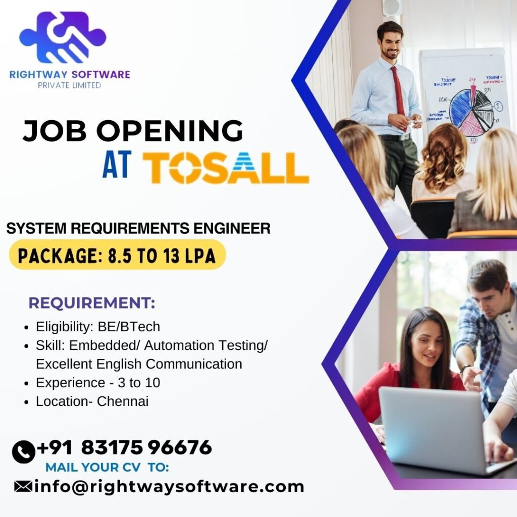 System Requirements Engineer job opening at Tosall