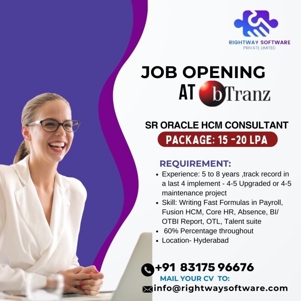 Sr Oracle HCM Consultant job opening at bTranz