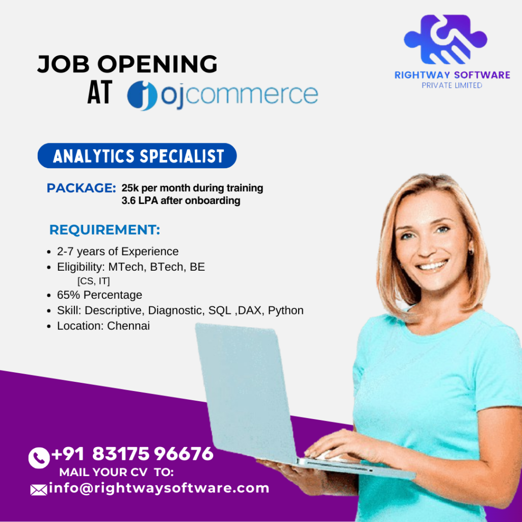 Analytics Specialist job opening at ojcommerce
